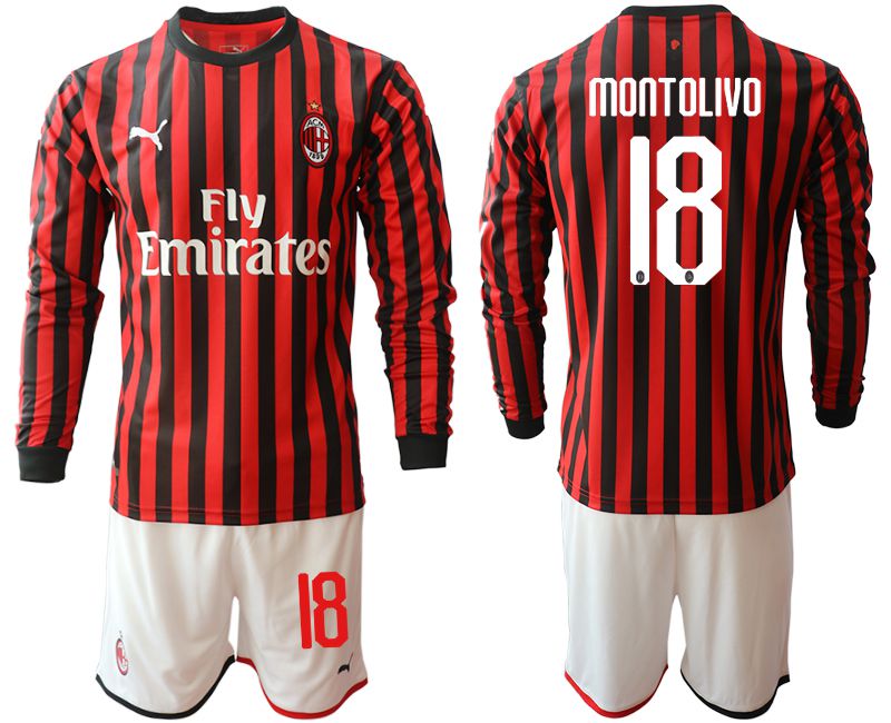 Men 2019-2020 club AC milan home long sleeve #18 red Soccer Jerseys